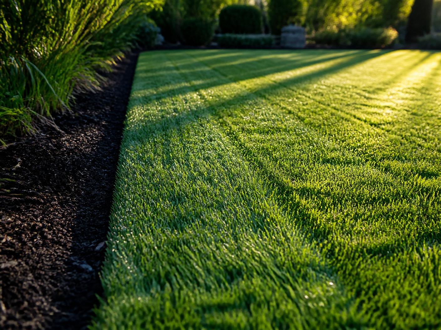Fresh green lawn being mowed and edged
